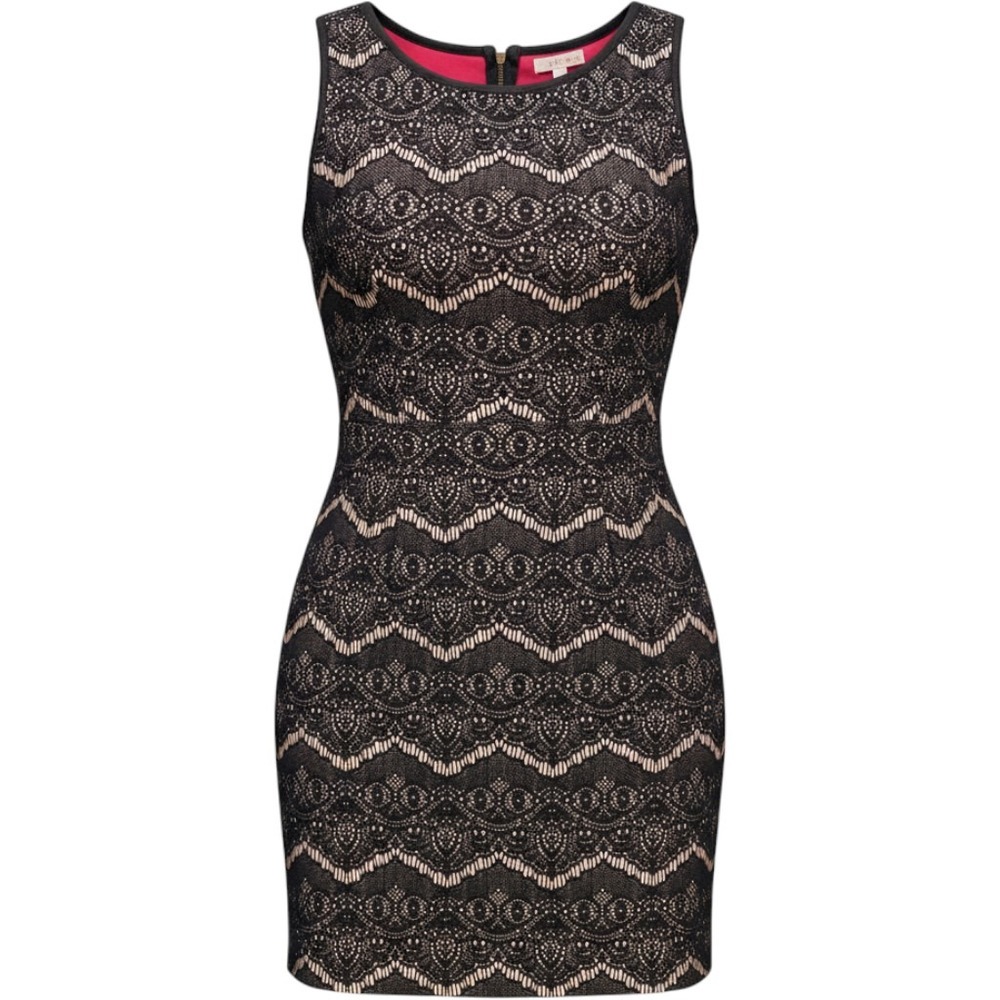 Halo Womens Black Champagne Lace Sleeveless Sheath Dress NWT 12AA15481 Size M